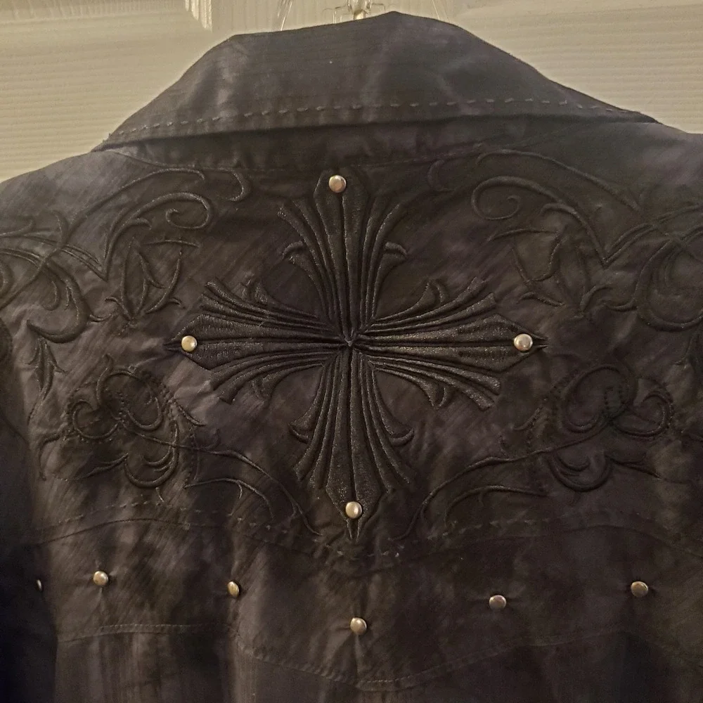 Affliction Gray/blk 2X Lng Slv Embroidery‎ ButtnUp Shirt Studs Goth Grunge Biker